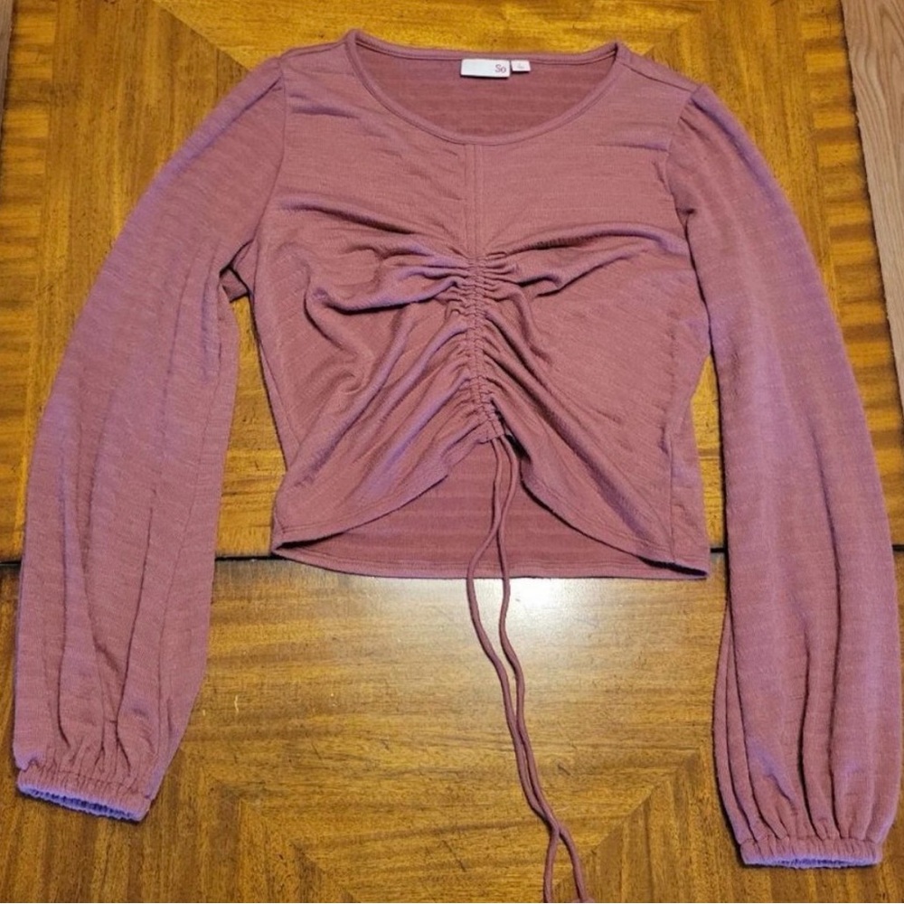 SO Mauve Long Sleeve large Crop Top Rouched smocked